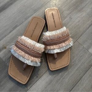 Sigerson Morrison Beige and White Fringe Sandals